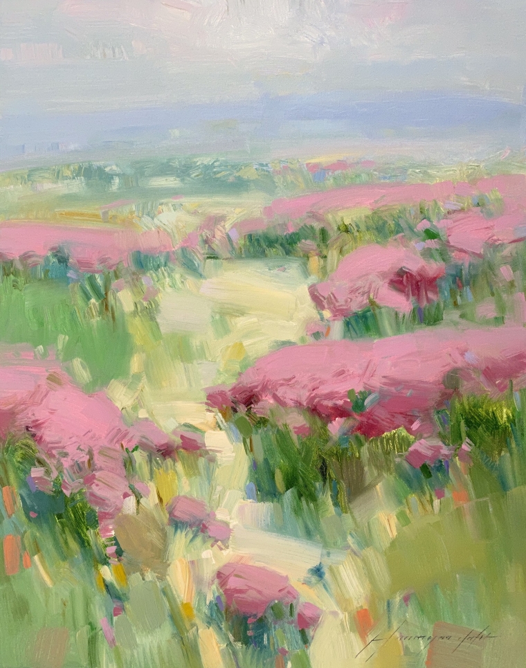 Crimson Valley, Original oil Painting, Handmade artwork, One of a Kind